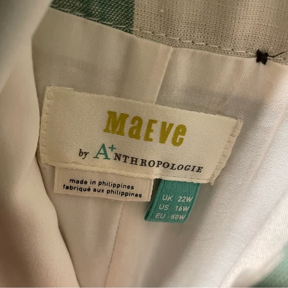 Anthropologie 16W Maeve Greta Green Gingham Check Linen Blend Halter Midi Dress - Picture 9 of 10